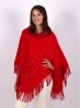 Beaded Solid Colour Poncho with  Faux Fur Neck and Fringes